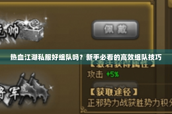 热血江湖私服好组队吗？新手必看的高效组队技巧