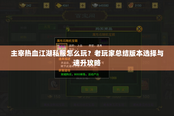 主宰热血江湖私服怎么玩？老玩家总结版本选择与速升攻略